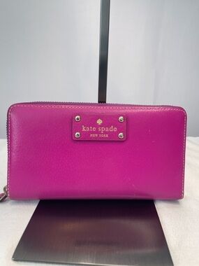 Kate Spade Wellesley Neda Full Zip-Around Leather Wallet Fuscia Pink